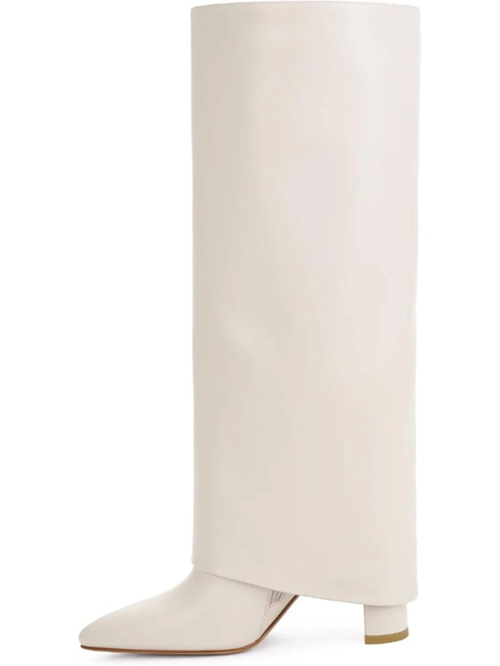 Women's White Faux Leather Fashion Pointed Toe Side Zipper Fold Over Tall Boots